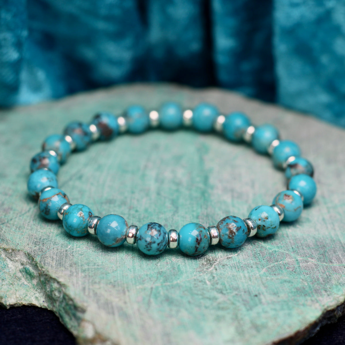 Turquoise Power Bracelet With Sterling Silver & Free Small Tumble