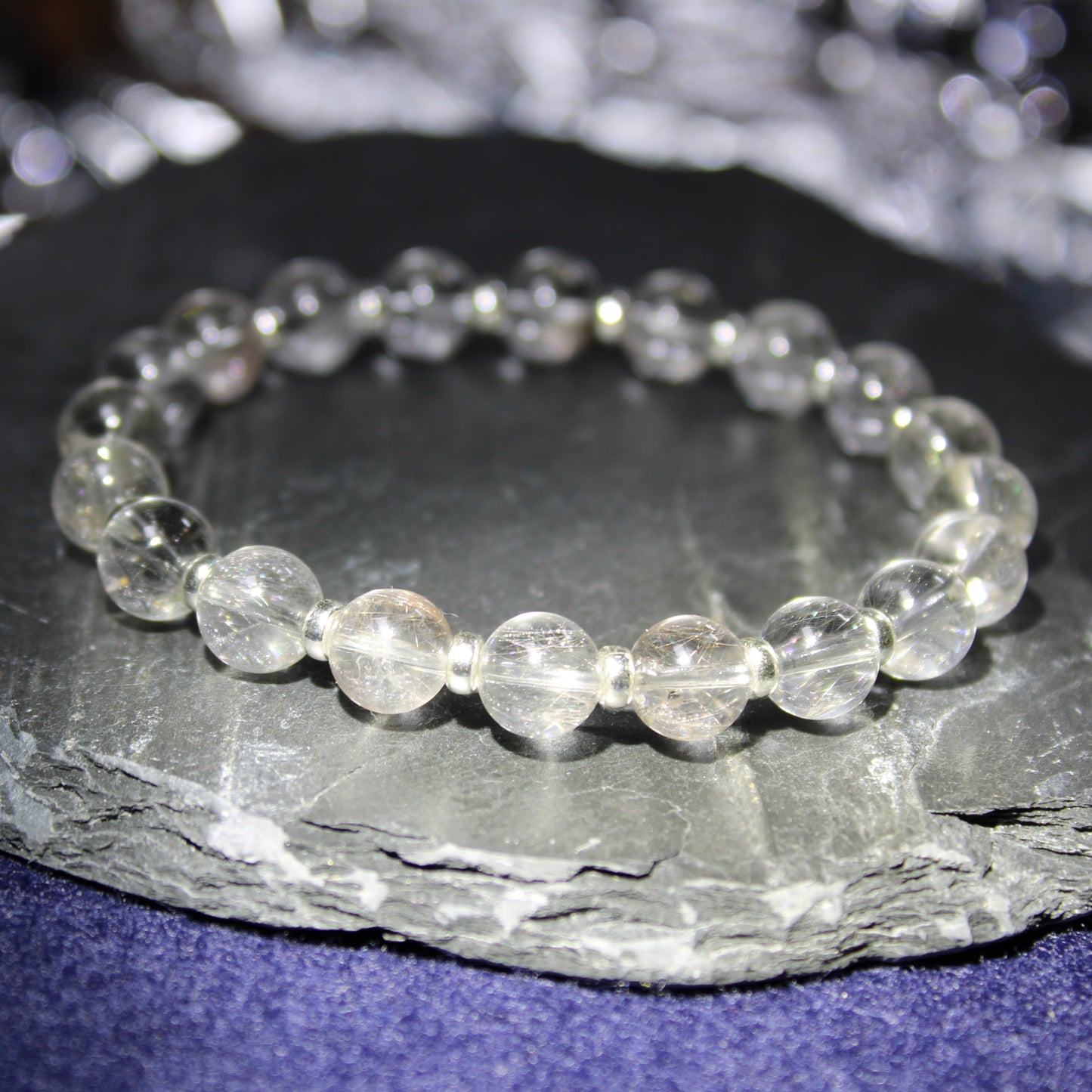 Brookite In Quartz Silver Rutile Power Bracelet With Sterling Silver & Brookite Crystal