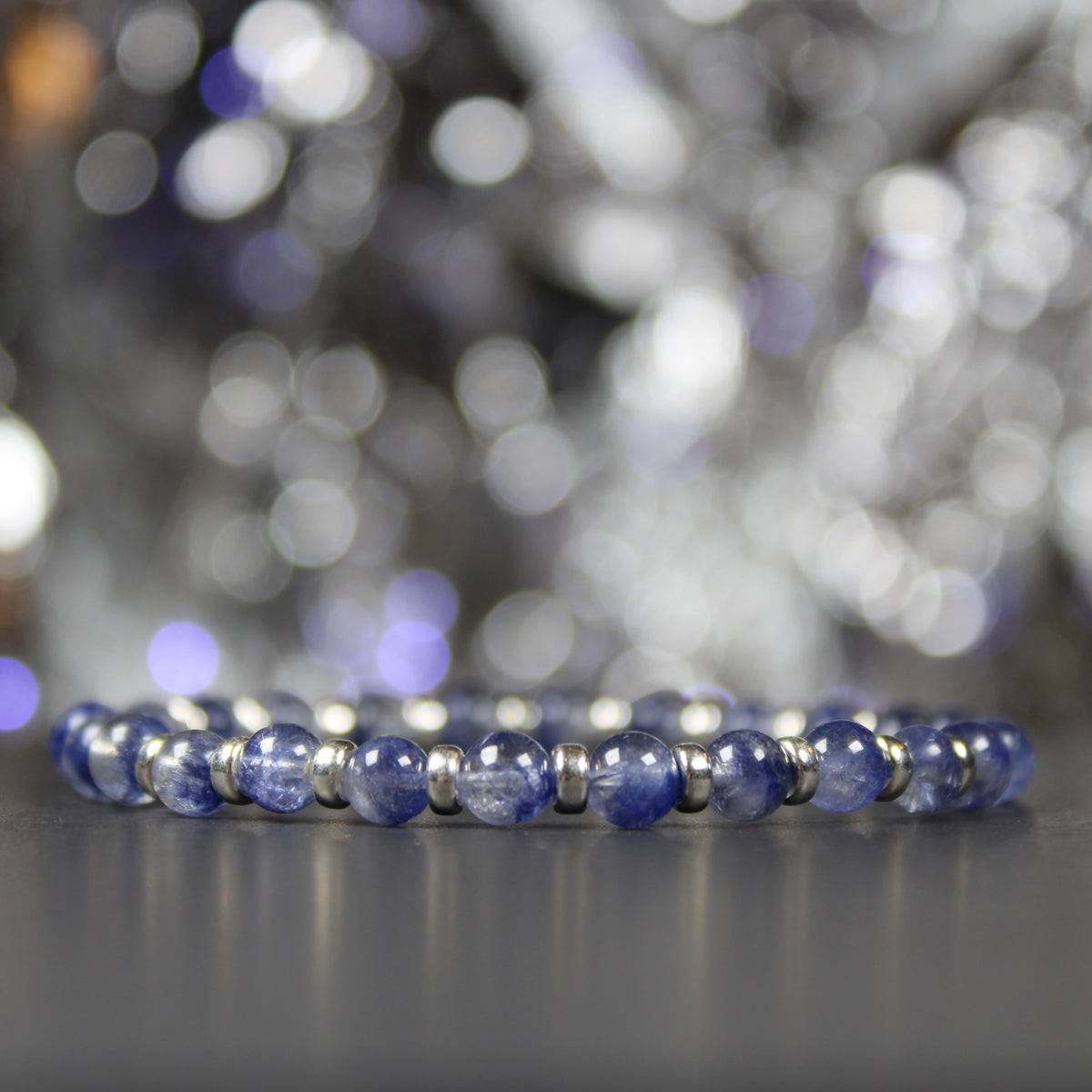 Dumortierite In Quartz Power Bracelet Collection With Sterling Silver & Free Chip Bottle