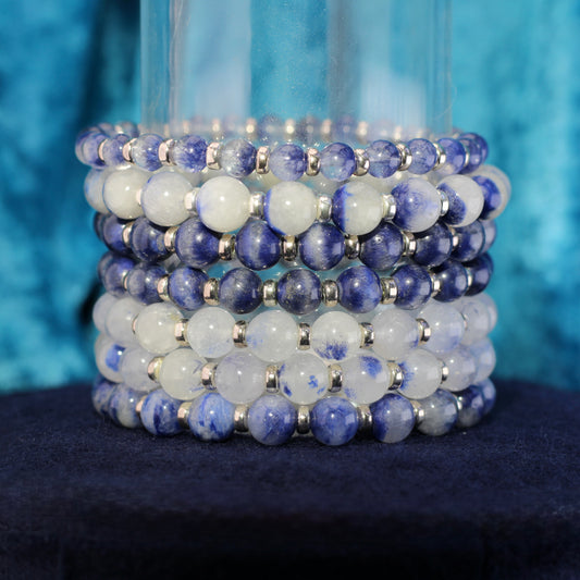 Dumortierite In Quartz Power Bracelet Collection With Sterling Silver & Free Chip Bottle