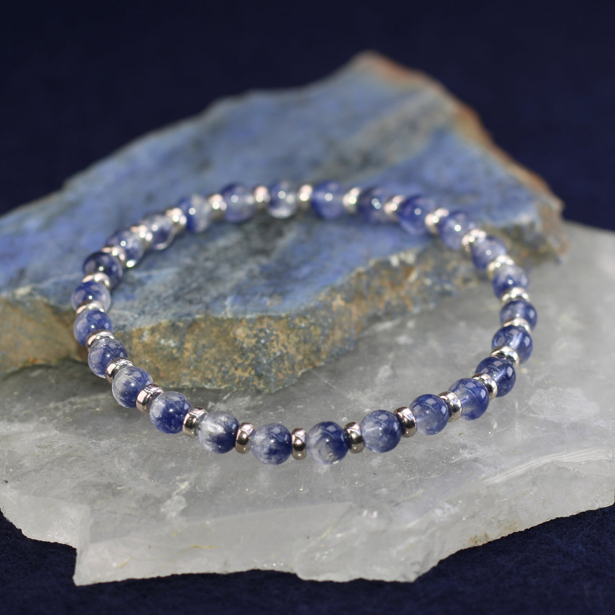 Dumortierite In Quartz Power Bracelet Collection With Sterling Silver & Free Chip Bottle