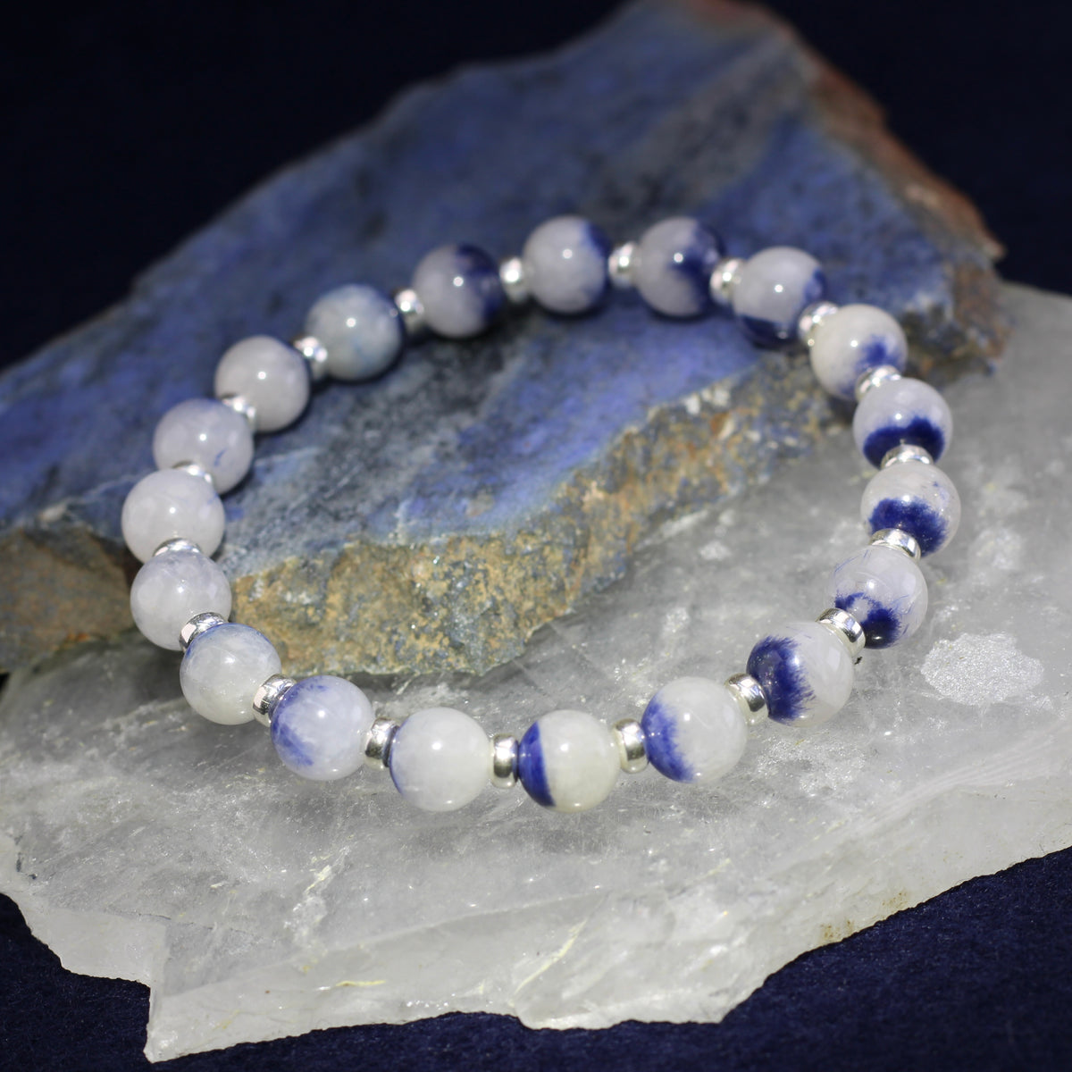Dumortierite In Quartz Power Bracelet Collection With Sterling Silver & Free Chip Bottle