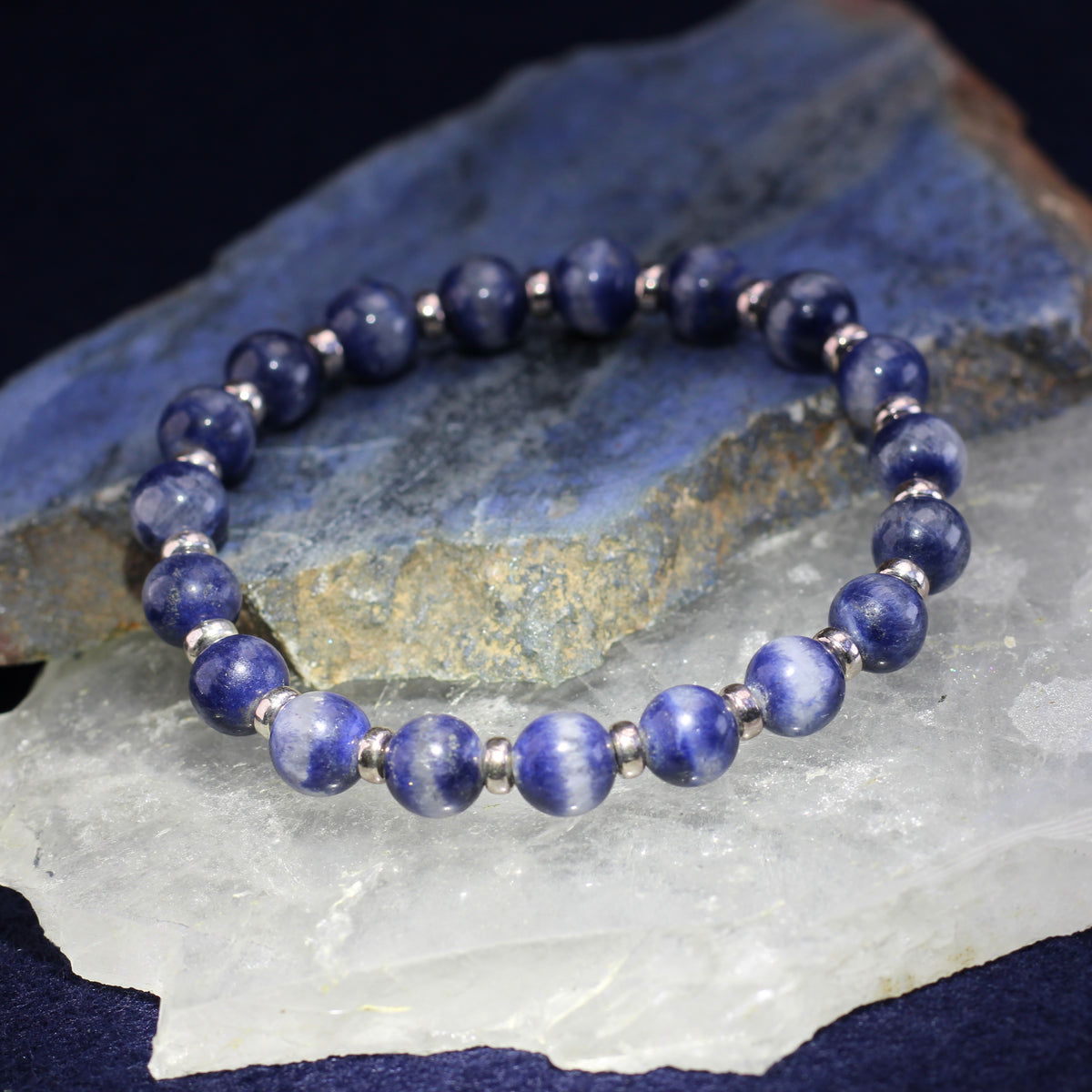 Dumortierite In Quartz Power Bracelet Collection With Sterling Silver & Free Chip Bottle