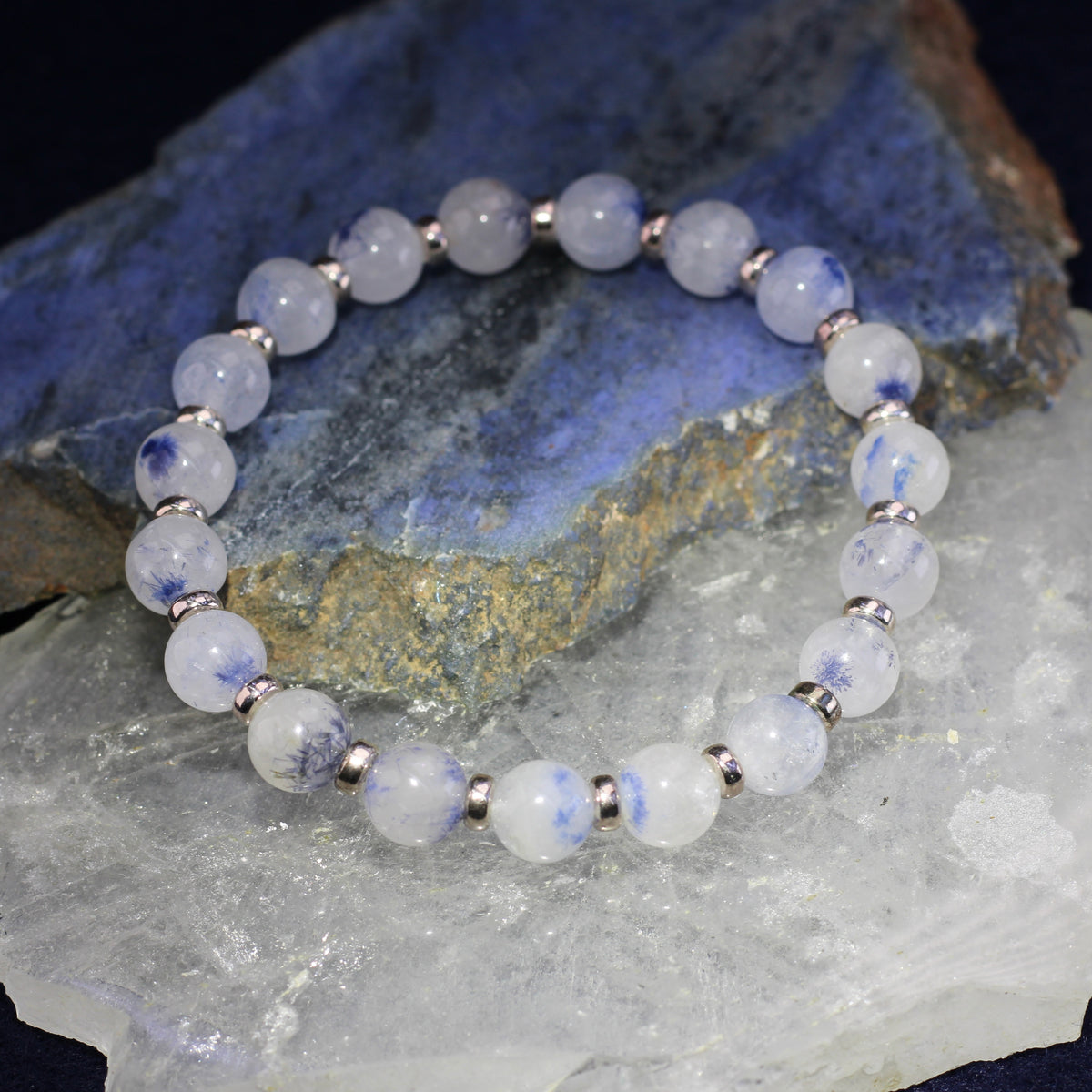Dumortierite In Quartz Power Bracelet Collection With Sterling Silver & Free Chip Bottle