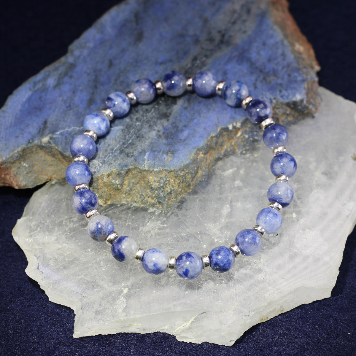 Dumortierite In Quartz Power Bracelet Collection With Sterling Silver & Free Chip Bottle