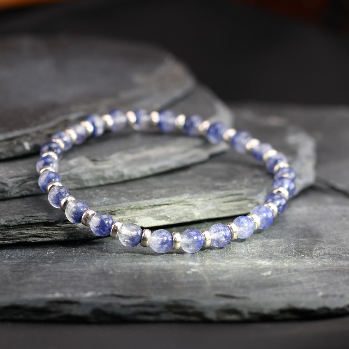 Dumortierite In Quartz Power Bracelet Collection With Sterling Silver & Free Chip Bottle