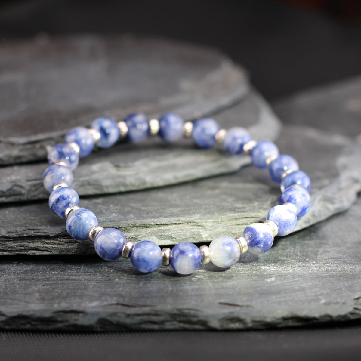 Dumortierite In Quartz Power Bracelet Collection With Sterling Silver & Free Chip Bottle