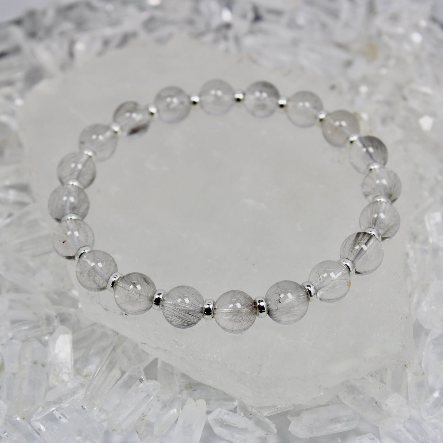 Brookite In Quartz Silver Rutile Power Bracelet With Sterling Silver & Brookite Crystal