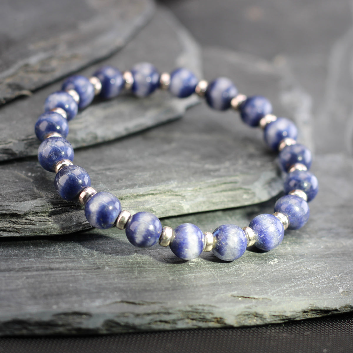 Dumortierite In Quartz Power Bracelet Collection With Sterling Silver & Free Chip Bottle
