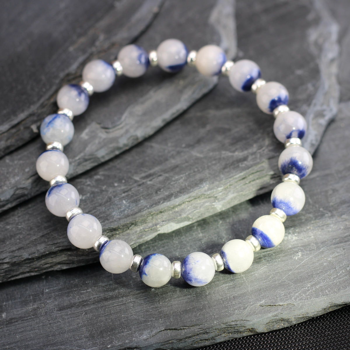 Dumortierite In Quartz Power Bracelet Collection With Sterling Silver & Free Chip Bottle