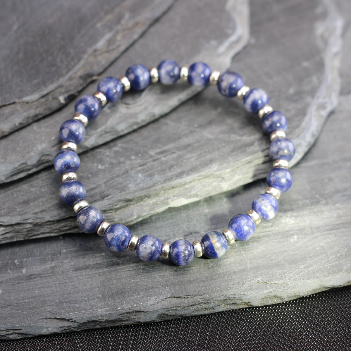 Dumortierite In Quartz Power Bracelet Collection With Sterling Silver & Free Chip Bottle