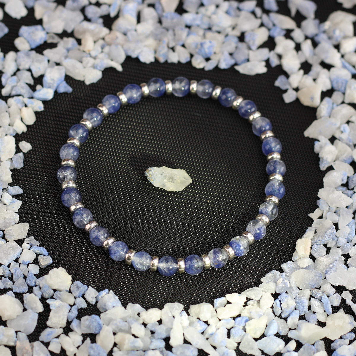 Dumortierite In Quartz Power Bracelet Collection With Sterling Silver & Free Chip Bottle