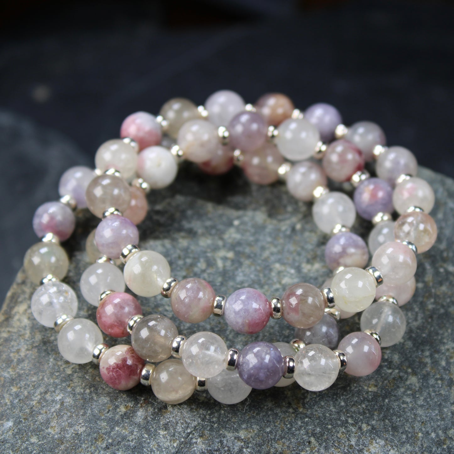 Tourmaline & Mica In Quartz Power Bracelet With Sterling Silver