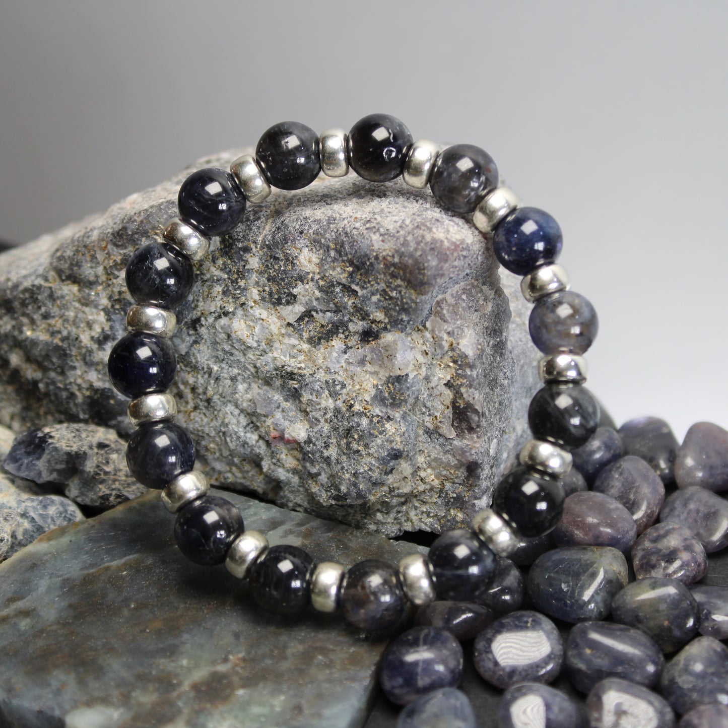 Iolite Chunky Power Bracelet With Sterling Silver & Tumble Stone