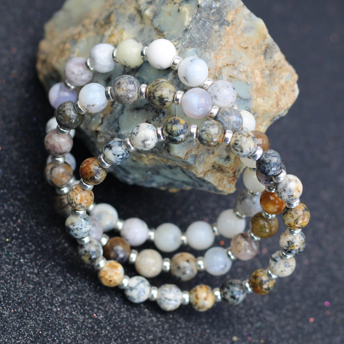 Merlinite Collection Power Bracelets With Sterling Silver & Tumble Stone