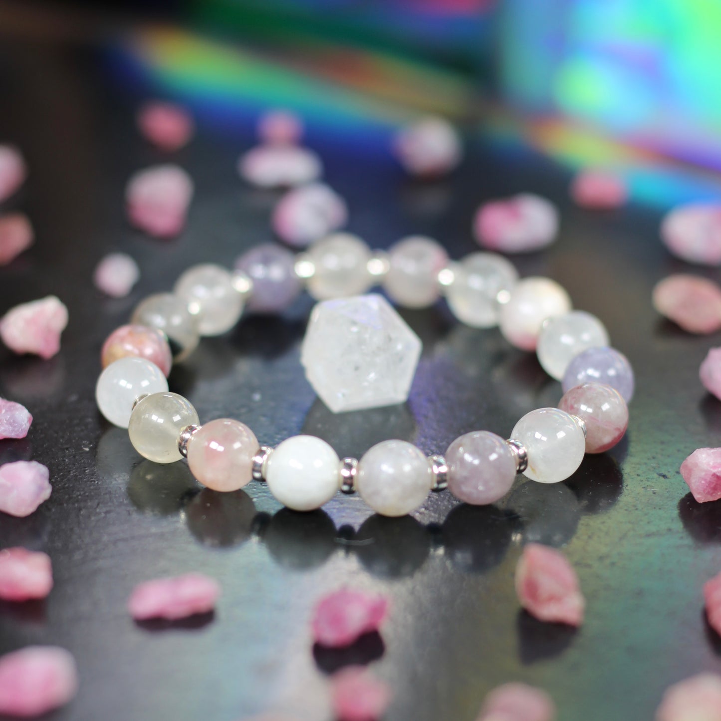 Tourmaline & Mica In Quartz Power Bracelet With Sterling Silver