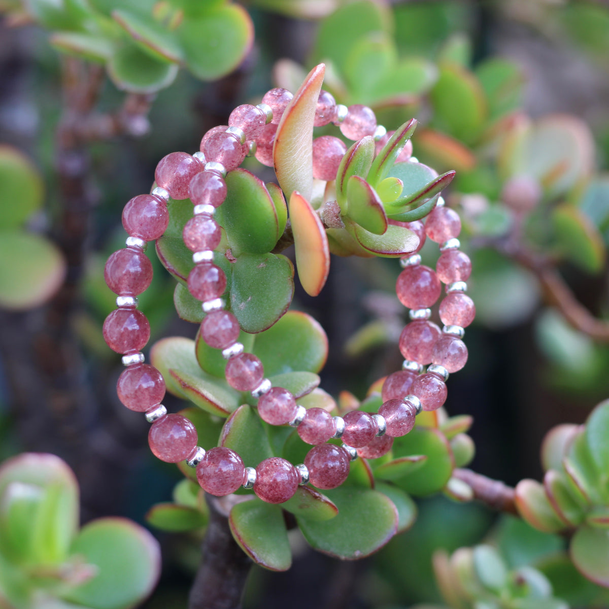 Strawberry Quartz AA Power Bracelet With Sterling Silver & Tumble Stone