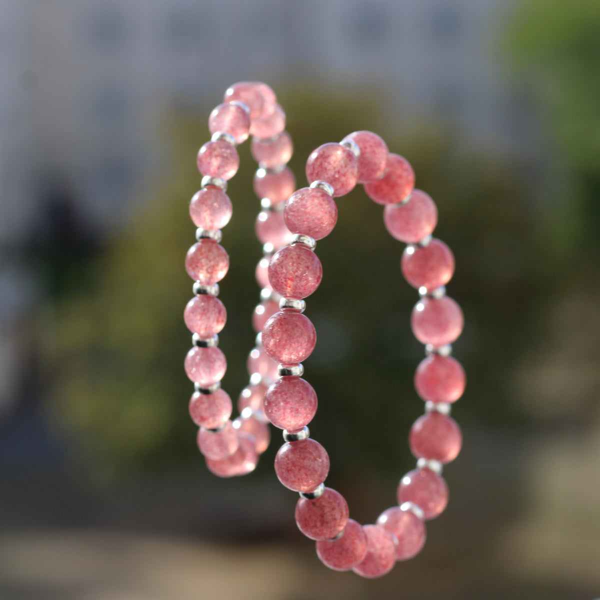 Strawberry Quartz AA Power Bracelet With Sterling Silver & Tumble Stone