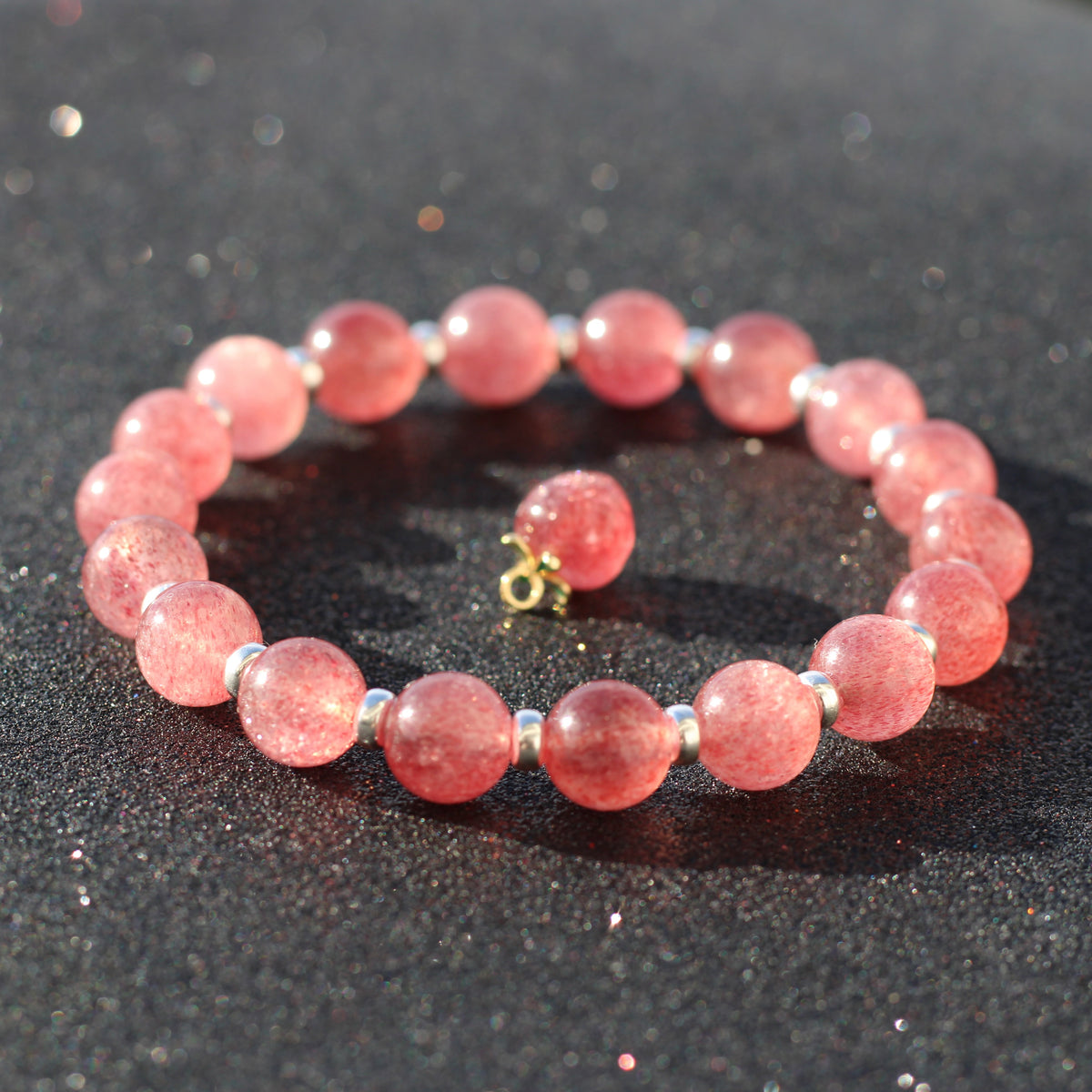 Strawberry Quartz AA Power Bracelet With Sterling Silver & Tumble Stone