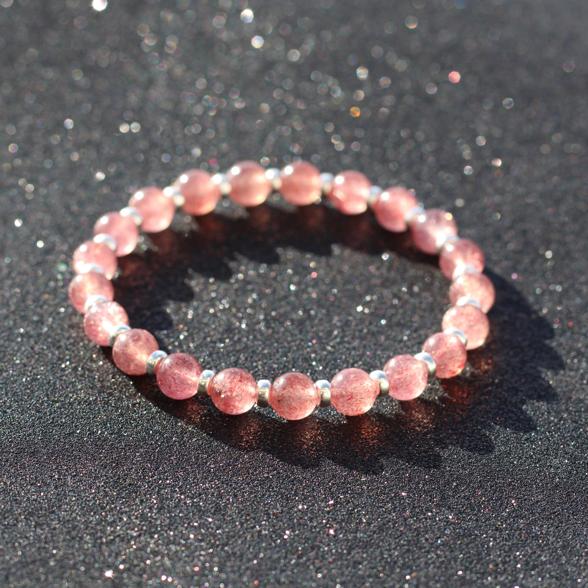 Strawberry Quartz AA Power Bracelet With Sterling Silver & Tumble Stone