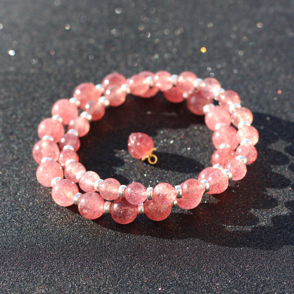 Strawberry Quartz AA Power Bracelet With Sterling Silver & Tumble Stone