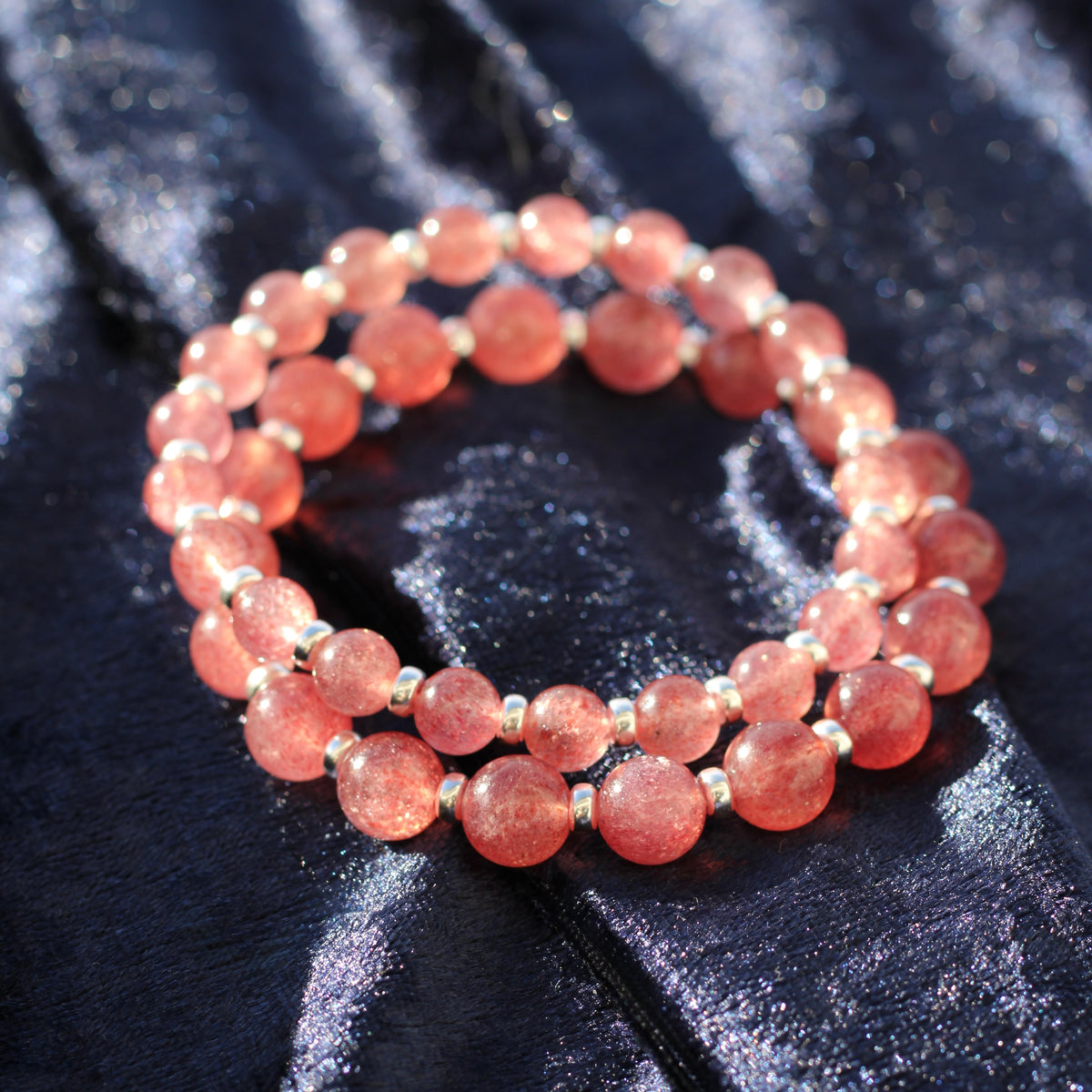 Strawberry Quartz AA Power Bracelet With Sterling Silver & Tumble Stone