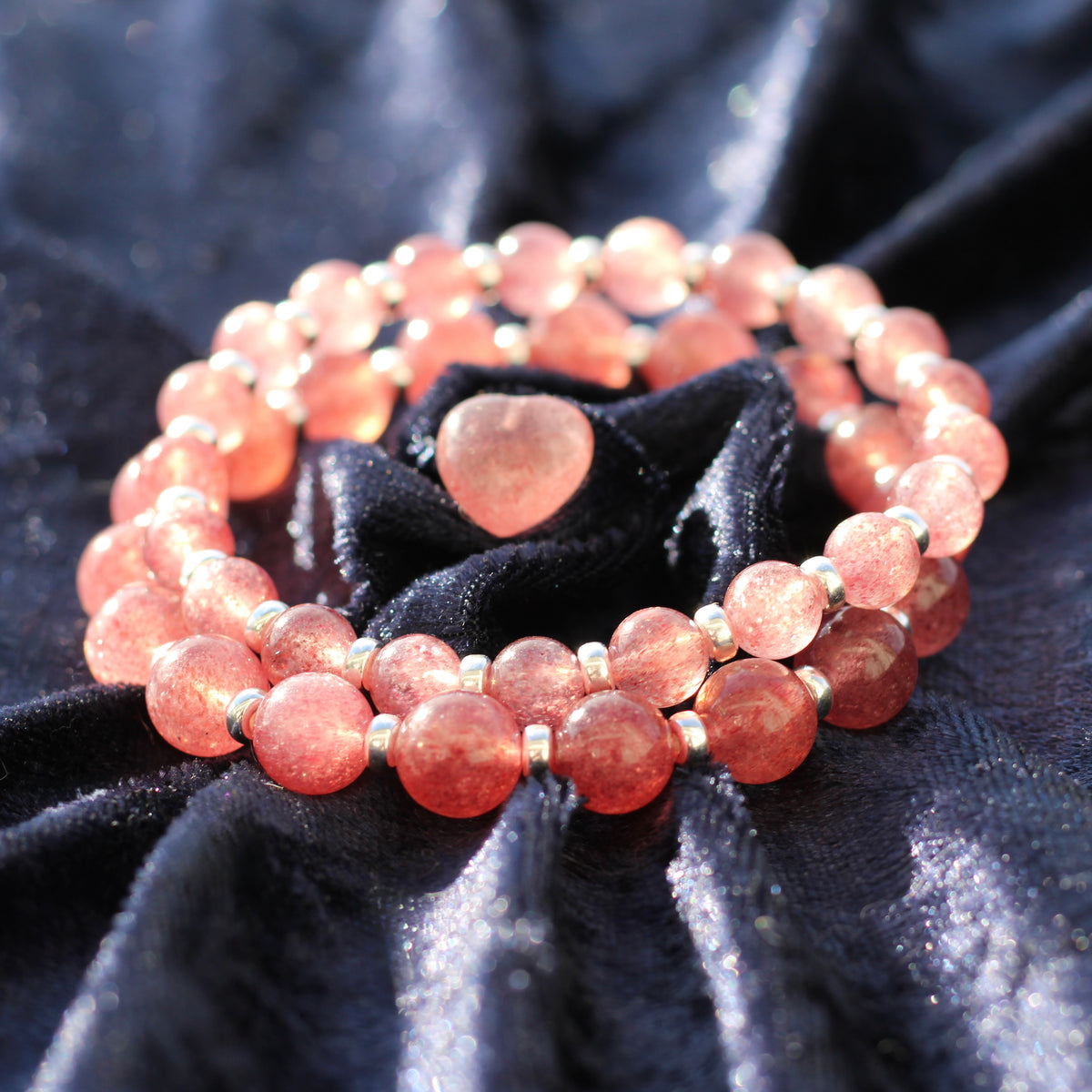 Strawberry Quartz AA Power Bracelet With Sterling Silver & Tumble Stone