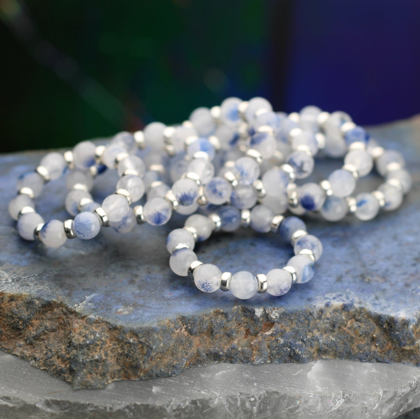 Dumortierite In Quartz RING With Silver. Presented With A Tin, A Tag & A Herkimer Diamond