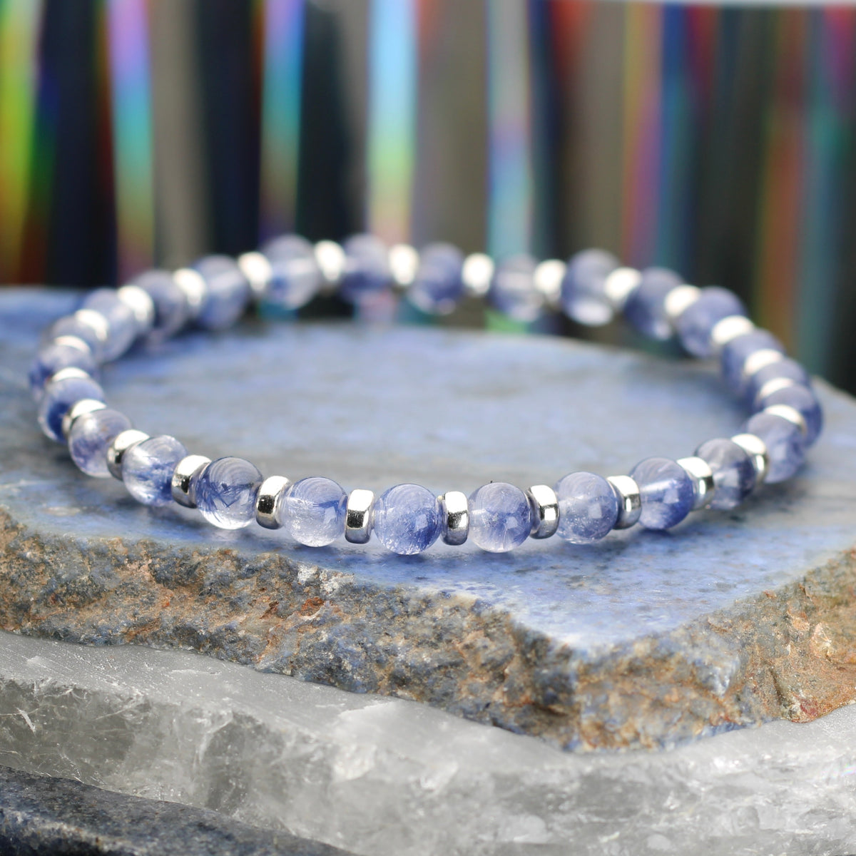 Dumortierite In Quartz Power Bracelet Collection With Sterling Silver & Free Chip Bottle