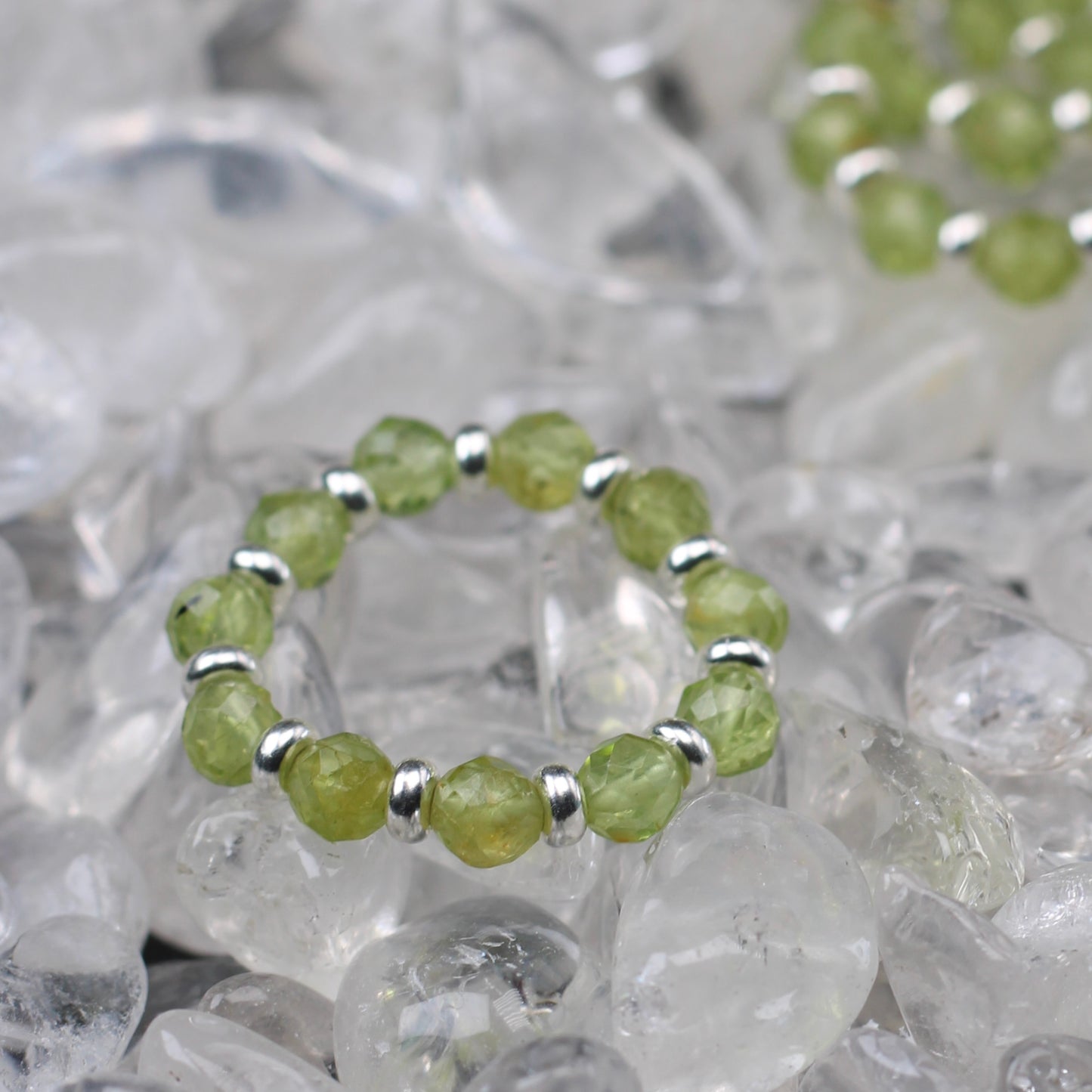 Peridot RING With Silver. Presented With A Tin, A Tag & A Herkimer Diamond