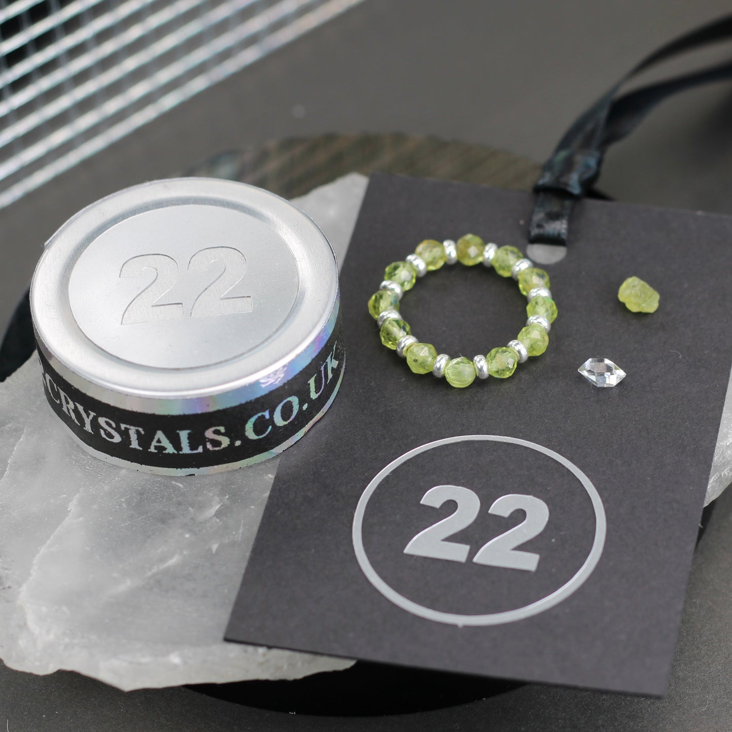 Peridot RING With Silver. Presented With A Tin, A Tag & A Herkimer Diamond