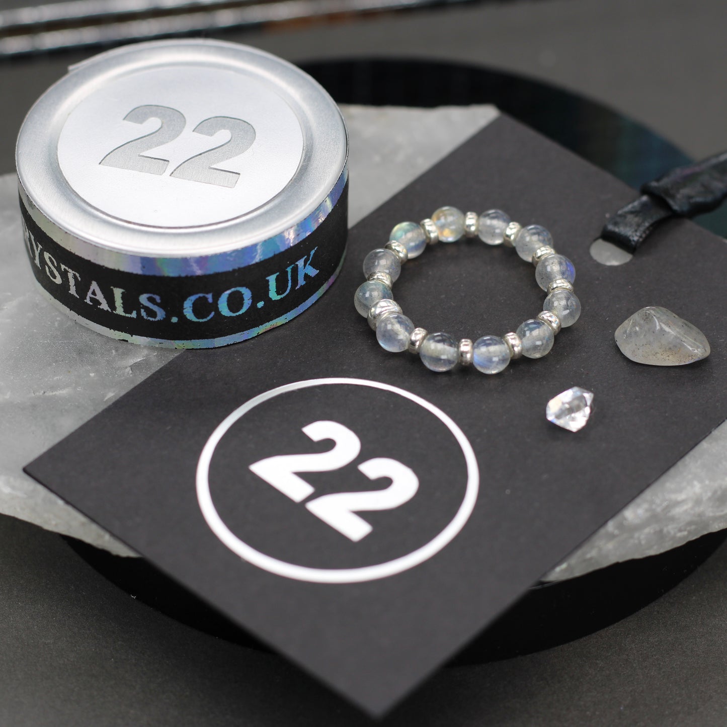 Labradorite RING With Silver. Presented With A Tin, A Tag & A Herkimer Diamond