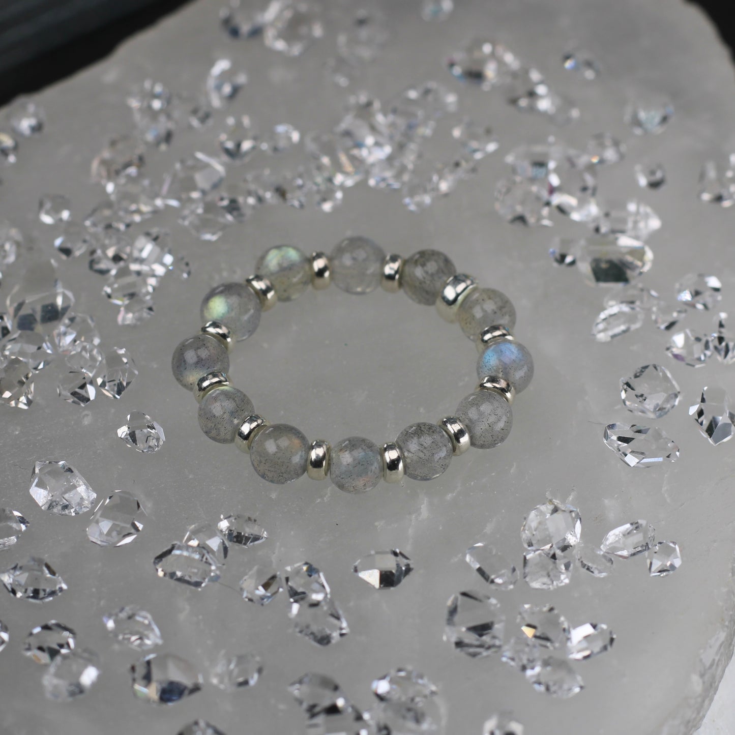 Labradorite RING With Silver. Presented With A Tin, A Tag & A Herkimer Diamond