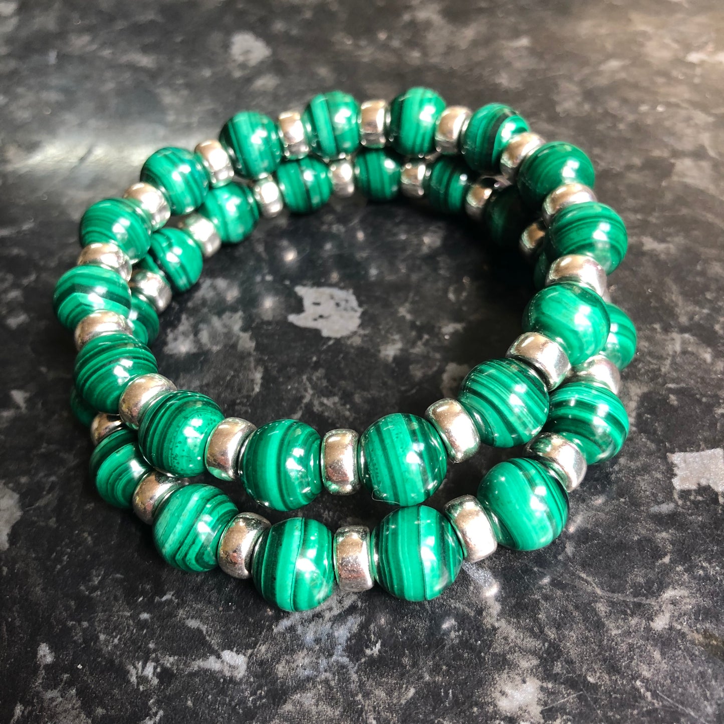 Malachite Chunky Power Bracelet With Sterling Silver & Tumble Stone