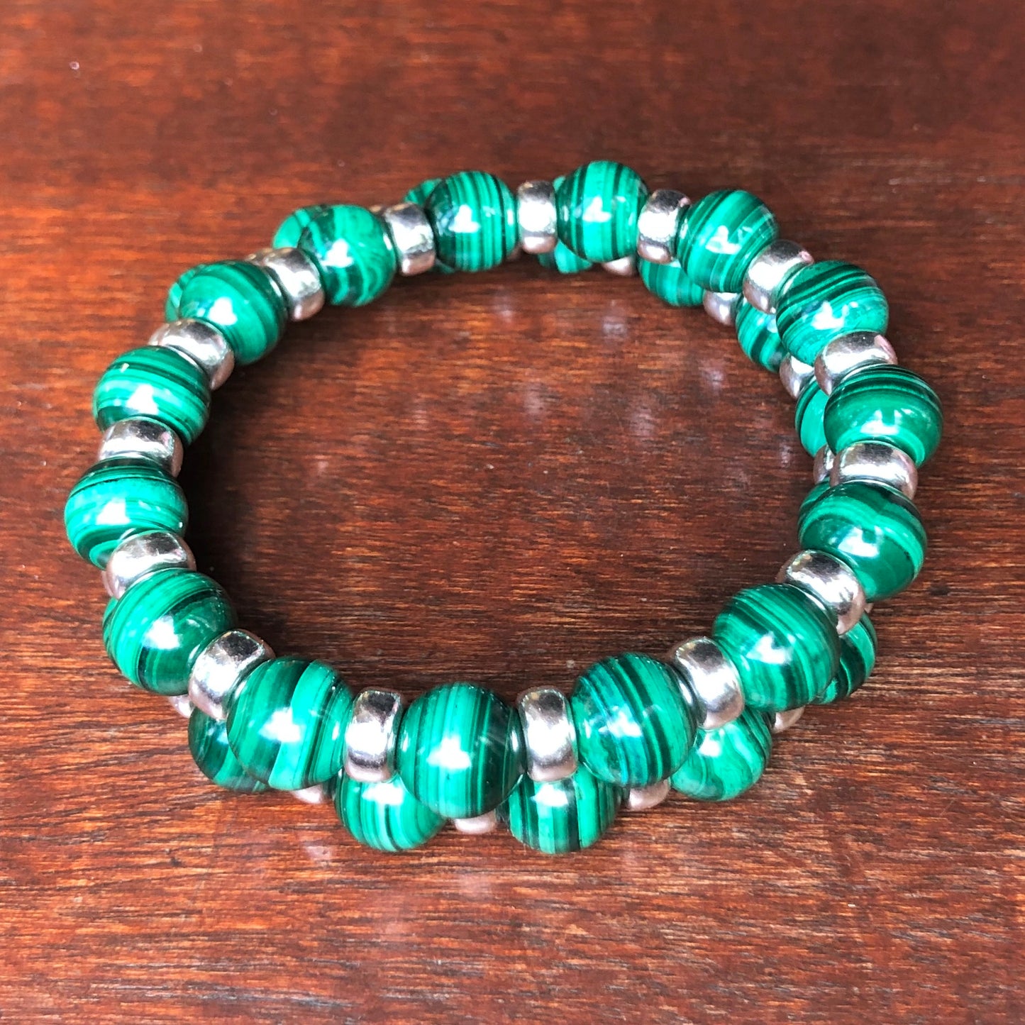 Malachite Chunky Power Bracelet With Sterling Silver & Tumble Stone