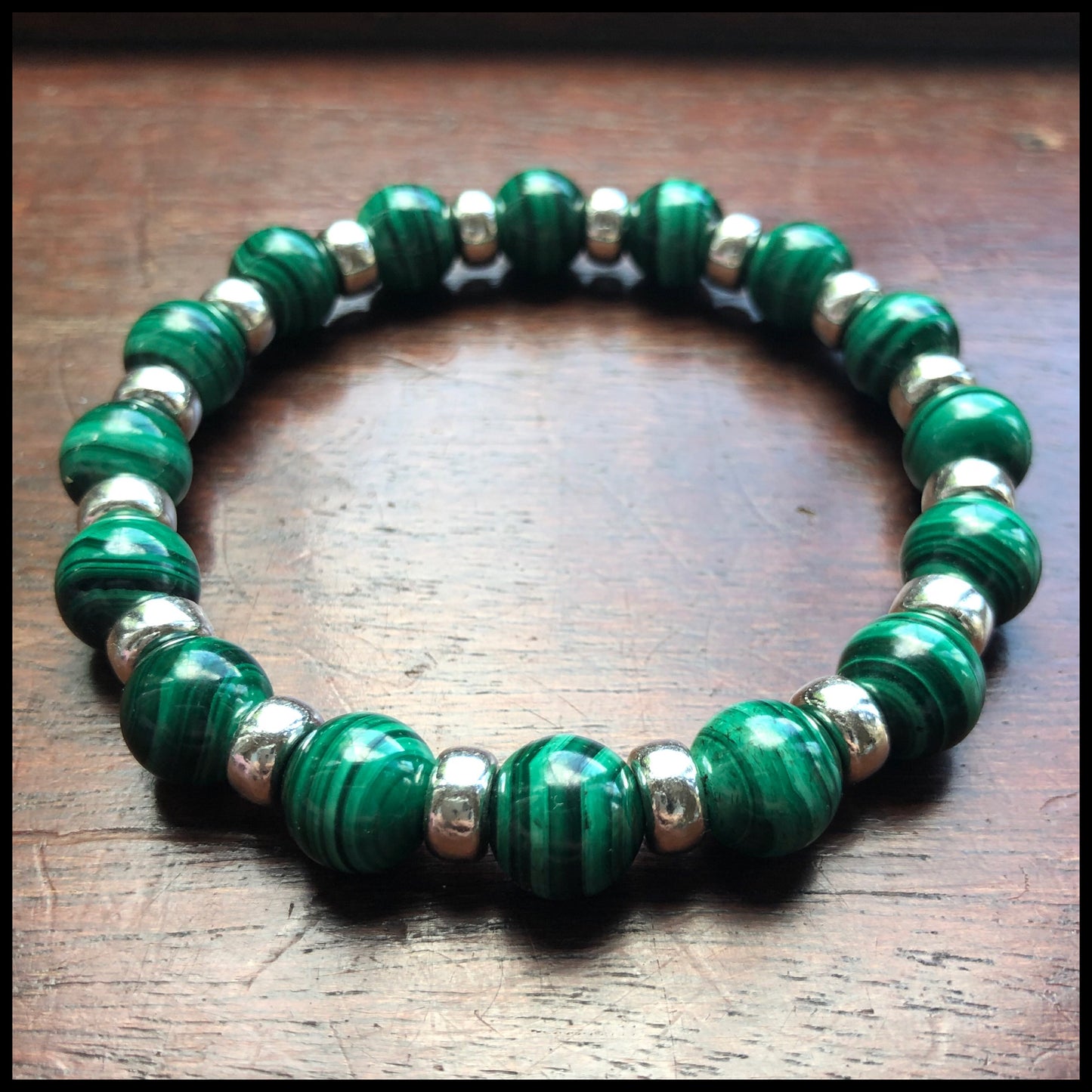 Malachite Chunky Power Bracelet With Sterling Silver & Tumble Stone