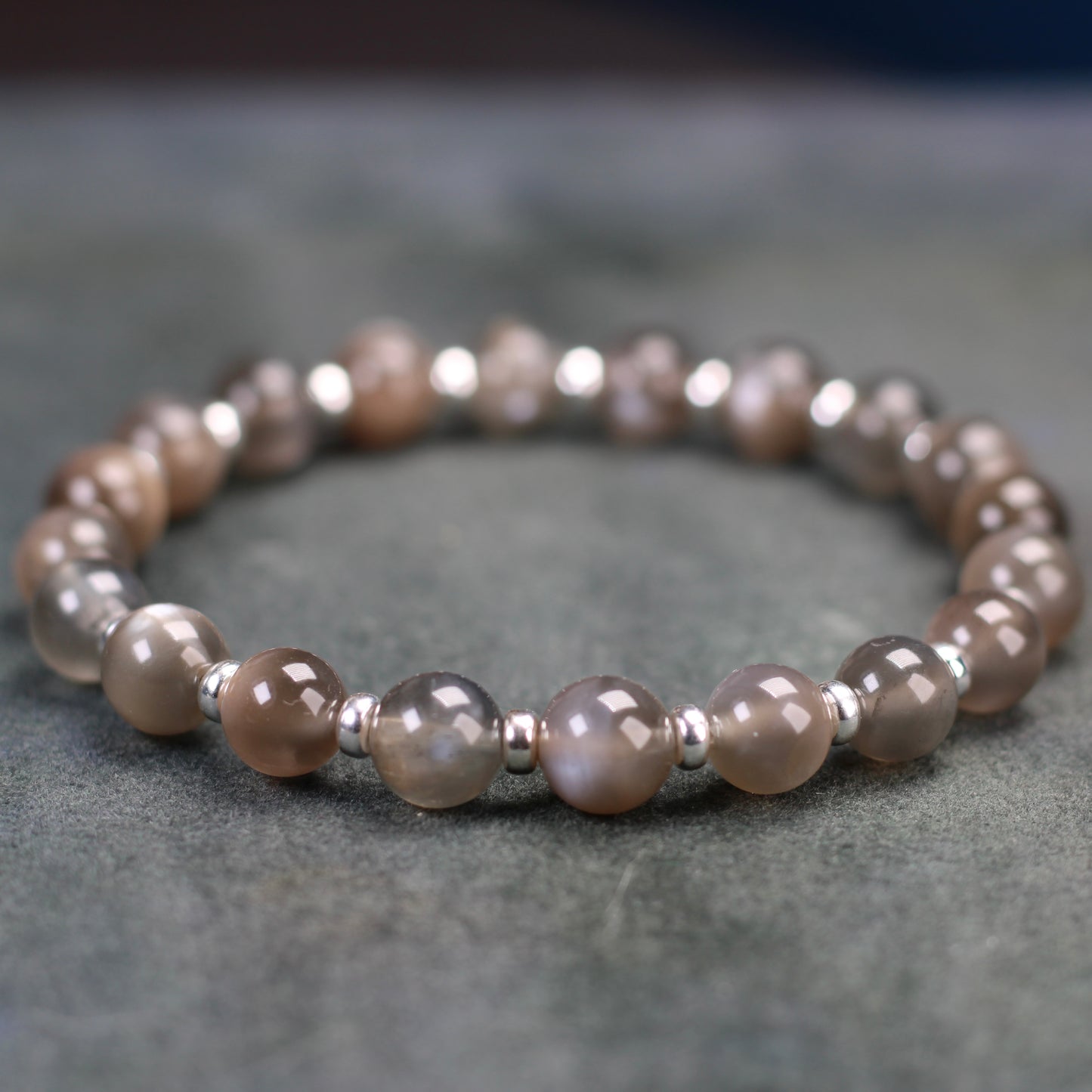 Black Moonstone Power Bracelet With Sterling Silver & Tumble Stone