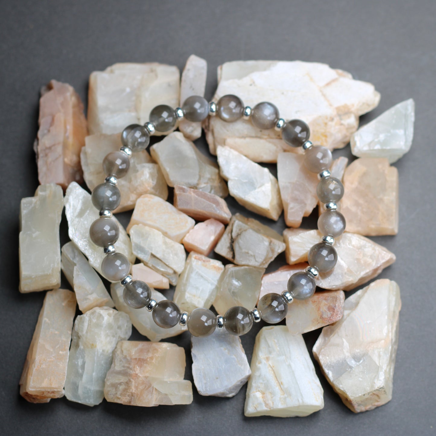 Black Moonstone Power Bracelet With Sterling Silver & Tumble Stone