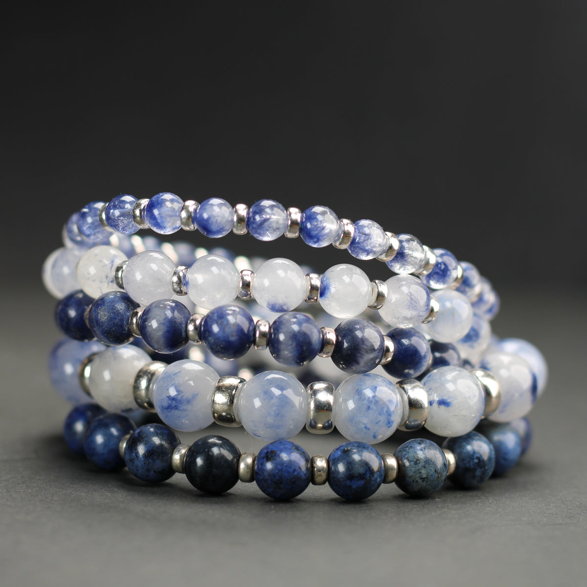 Dumortierite In Quartz Power Bracelet Collection With Sterling Silver & Free Chip Bottle