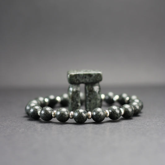 Preseli Bluestone (Unspotted) Power Bracelet With Sterling Silver & Dolerite Tumble
