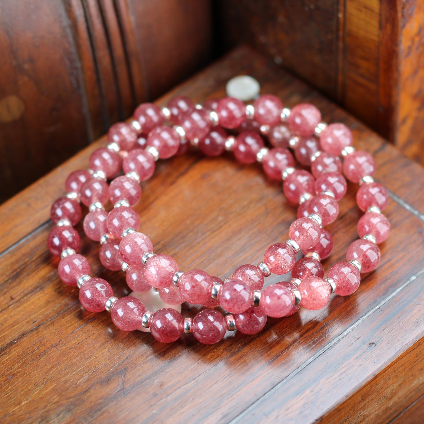 Strawberry Quartz AA Power Bracelet With Sterling Silver & Tumble Stone