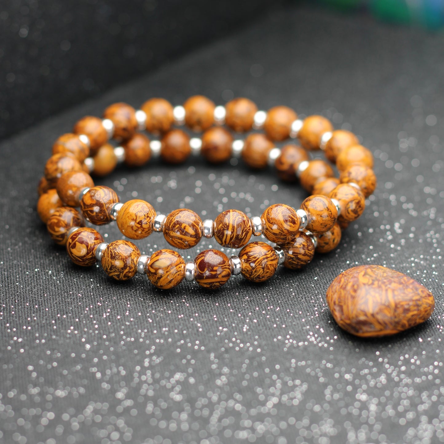 Calligraphy Stone Power Bracelet With Sterling Silver & Tumble Stone