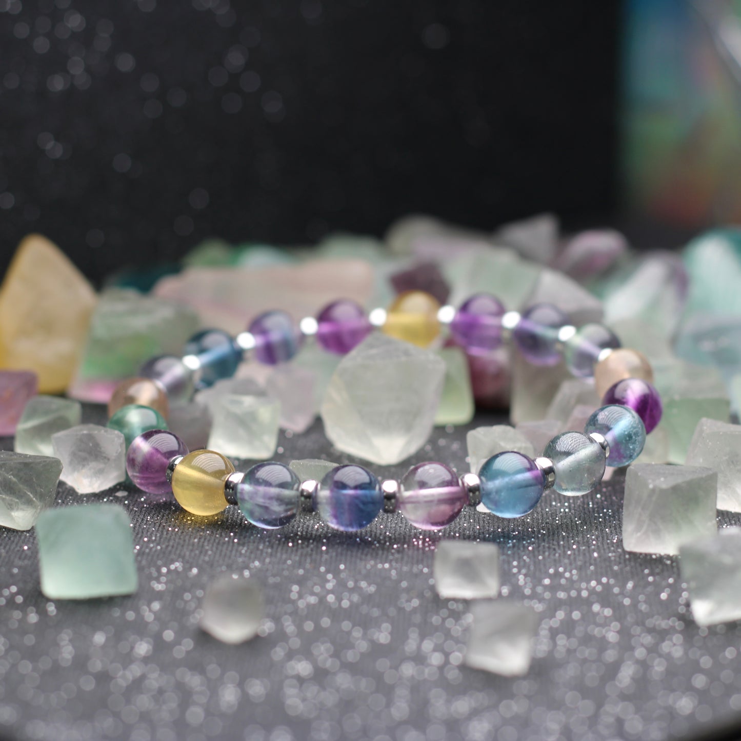 Rainbow Fluorite Power Bracelet With Sterling Silver