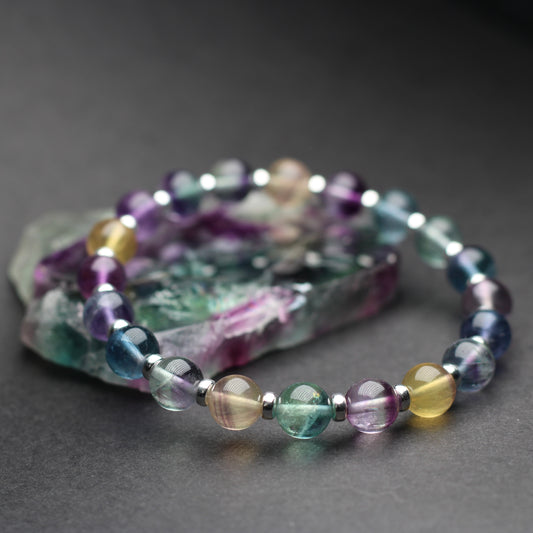 Rainbow Fluorite Power Bracelet With Sterling Silver