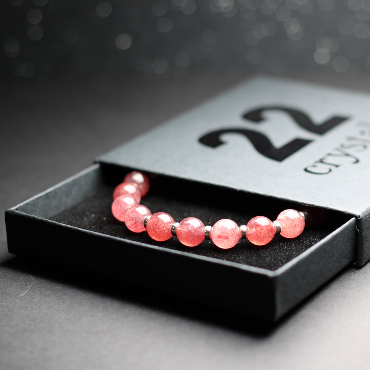 Strawberry Quartz AA Power Bracelet With Sterling Silver & Tumble Stone