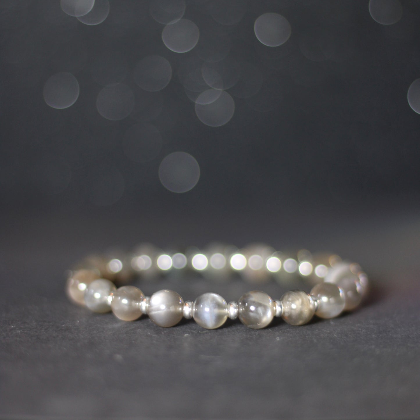 Black Moonstone Power Bracelet With Sterling Silver & Tumble Stone