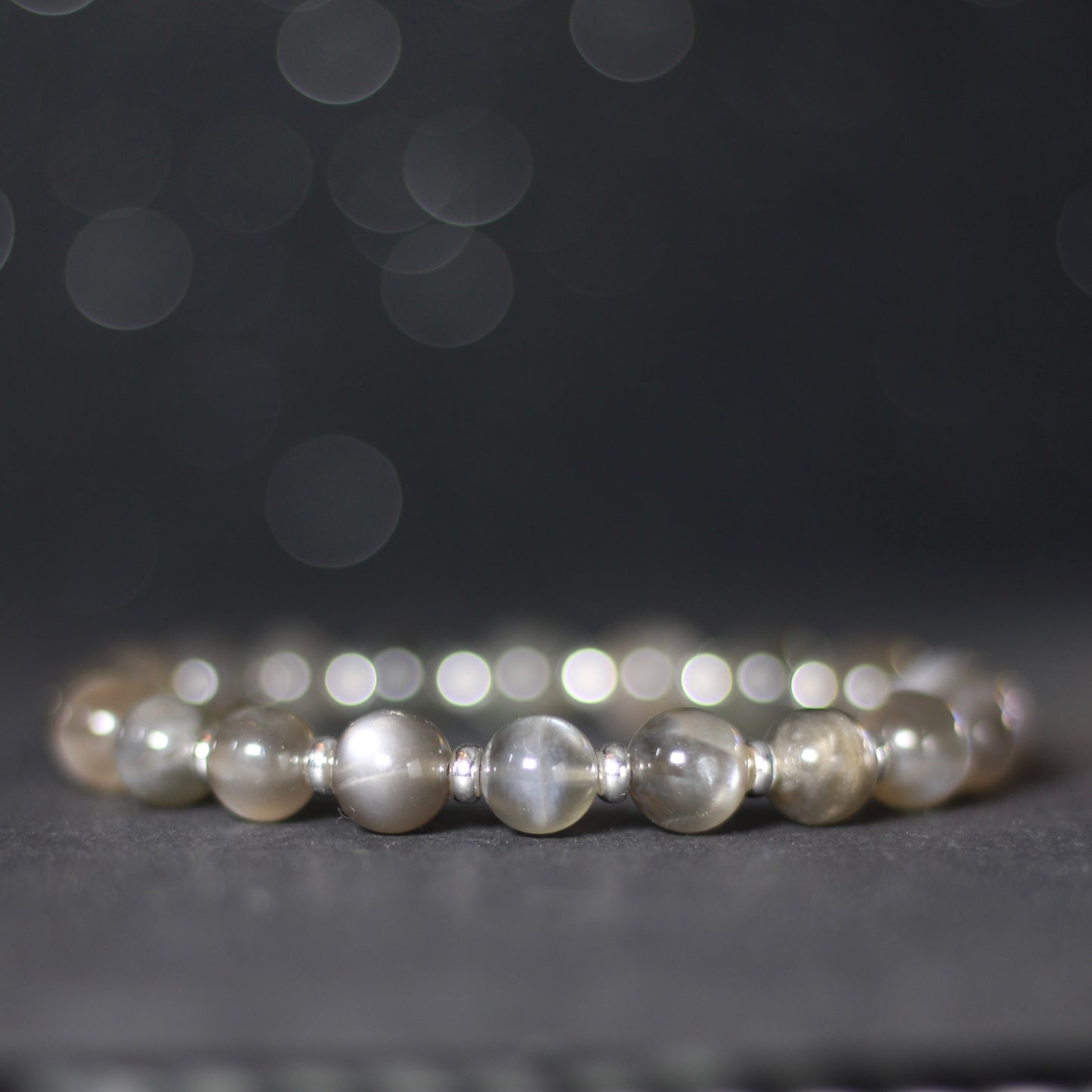 Black Moonstone Power Bracelet With Sterling Silver & Tumble Stone