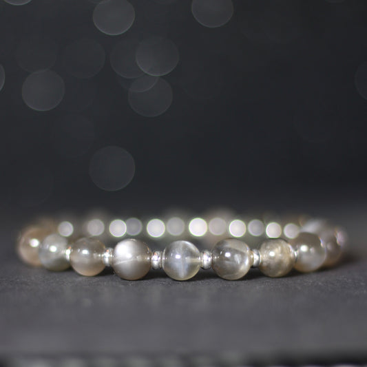 Black Moonstone Power Bracelet With Sterling Silver & Tumble Stone