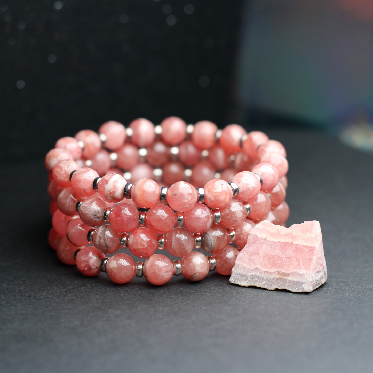 Rhodochrosite Power Bracelet With Sterling Silver & Mini Slab