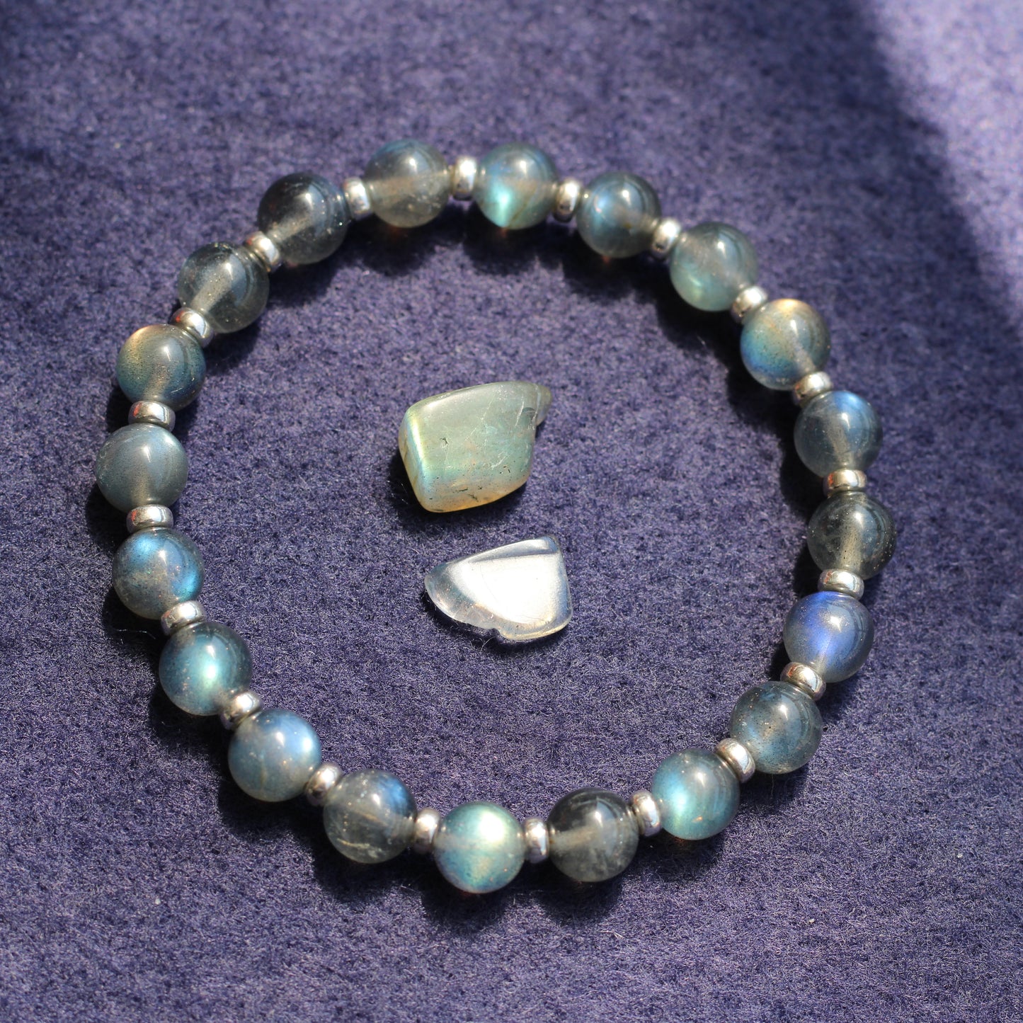 Labradorite Dark AA Power Bracelet With Sterling Silver & Labradorite Tumble Stone